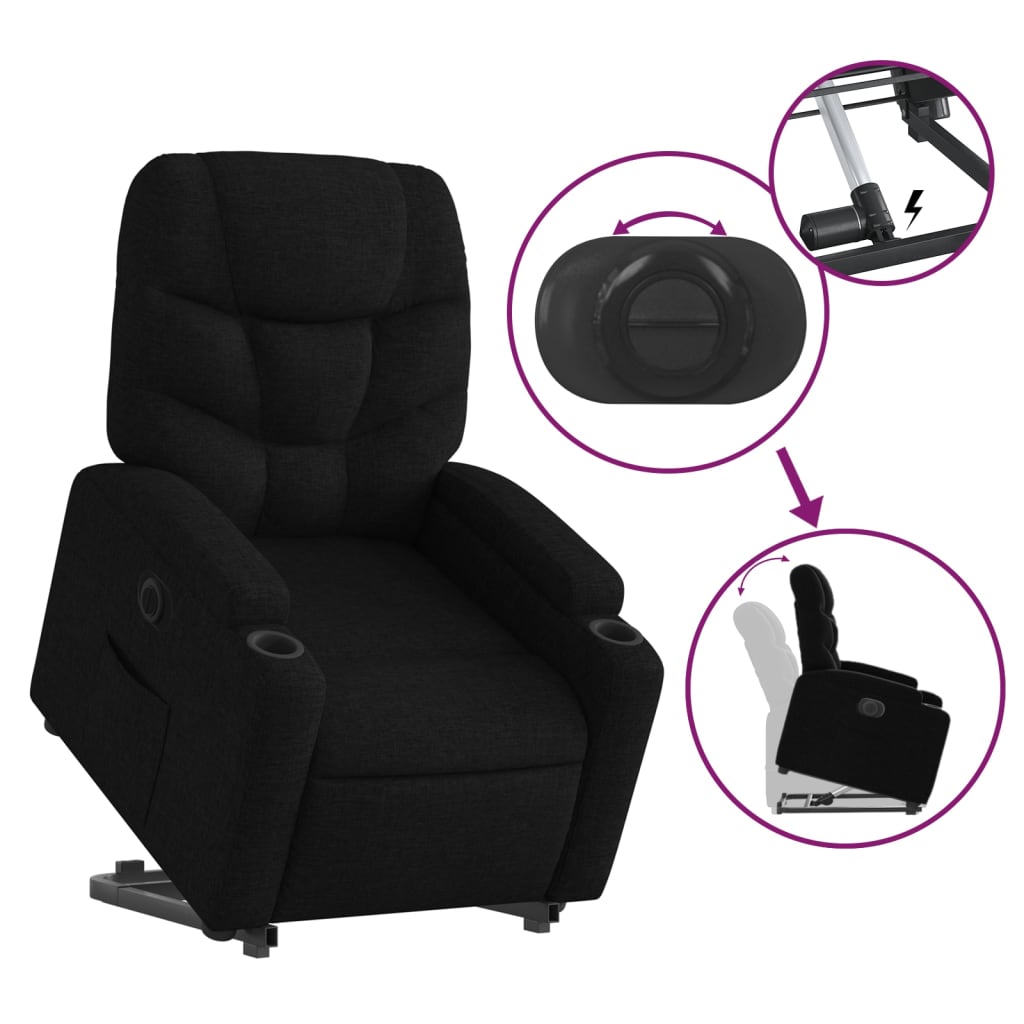 Electric Stand up Recliner Chair Black Fabric