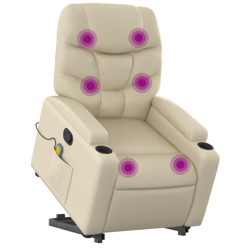 Stand up Massage Recliner Chair Cream Faux Leather