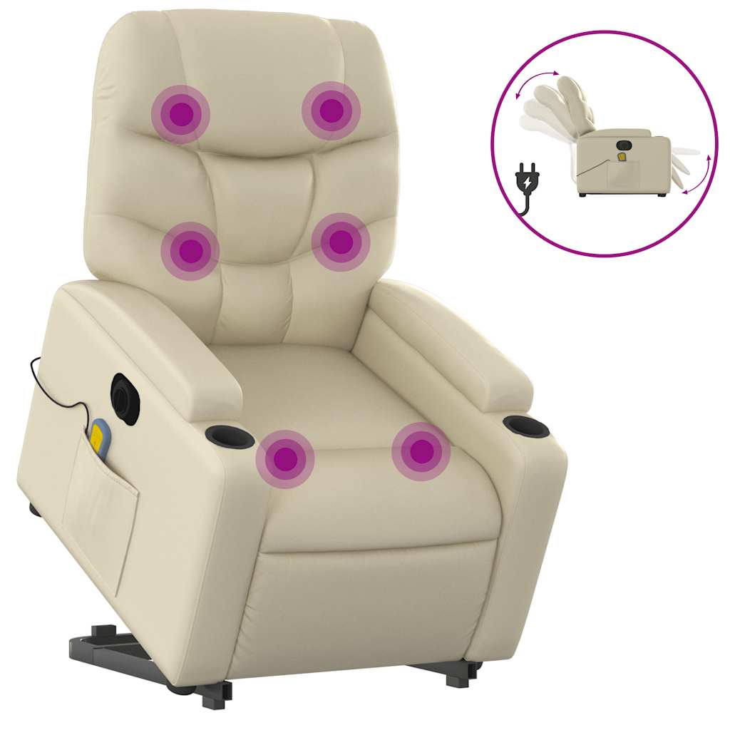 Electric Stand up Massage Recliner Chair Cream Faux Leather