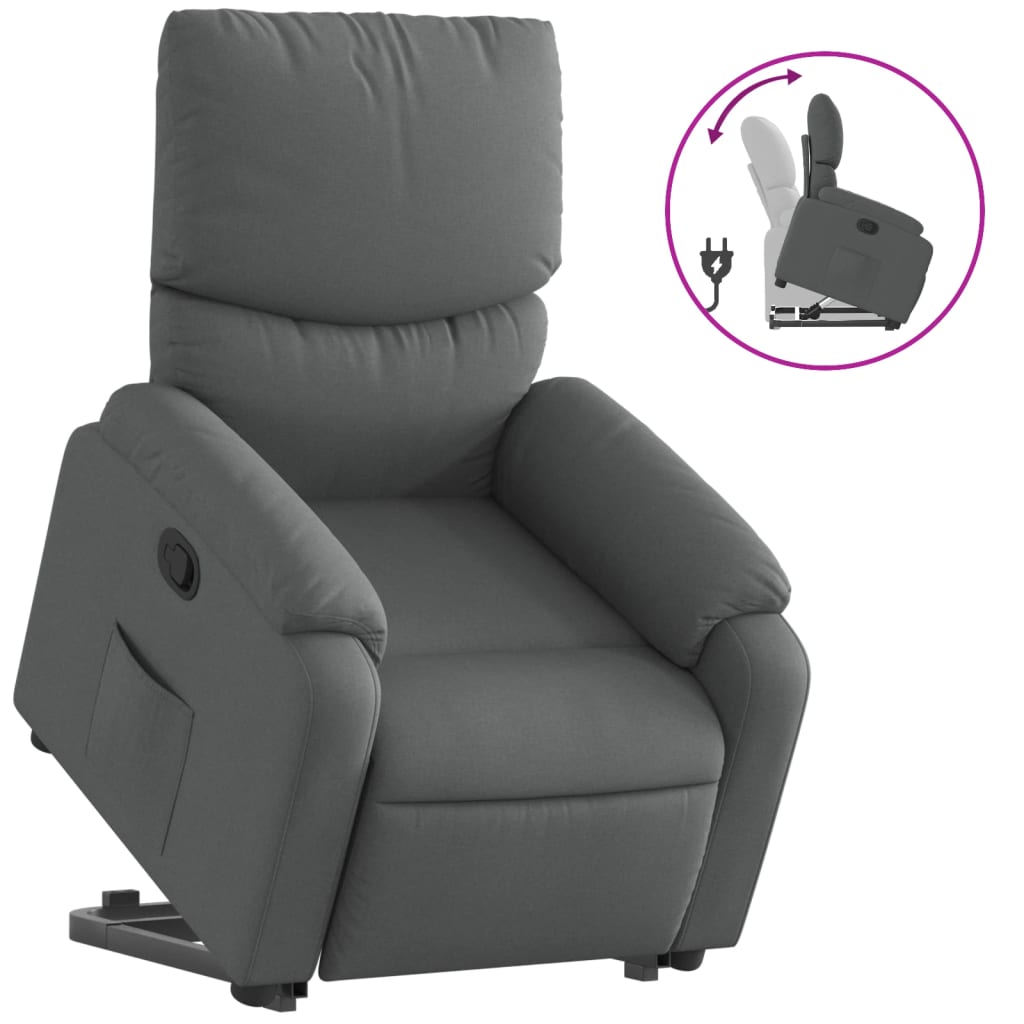 Stand up Recliner Chair Dark Grey Fabric