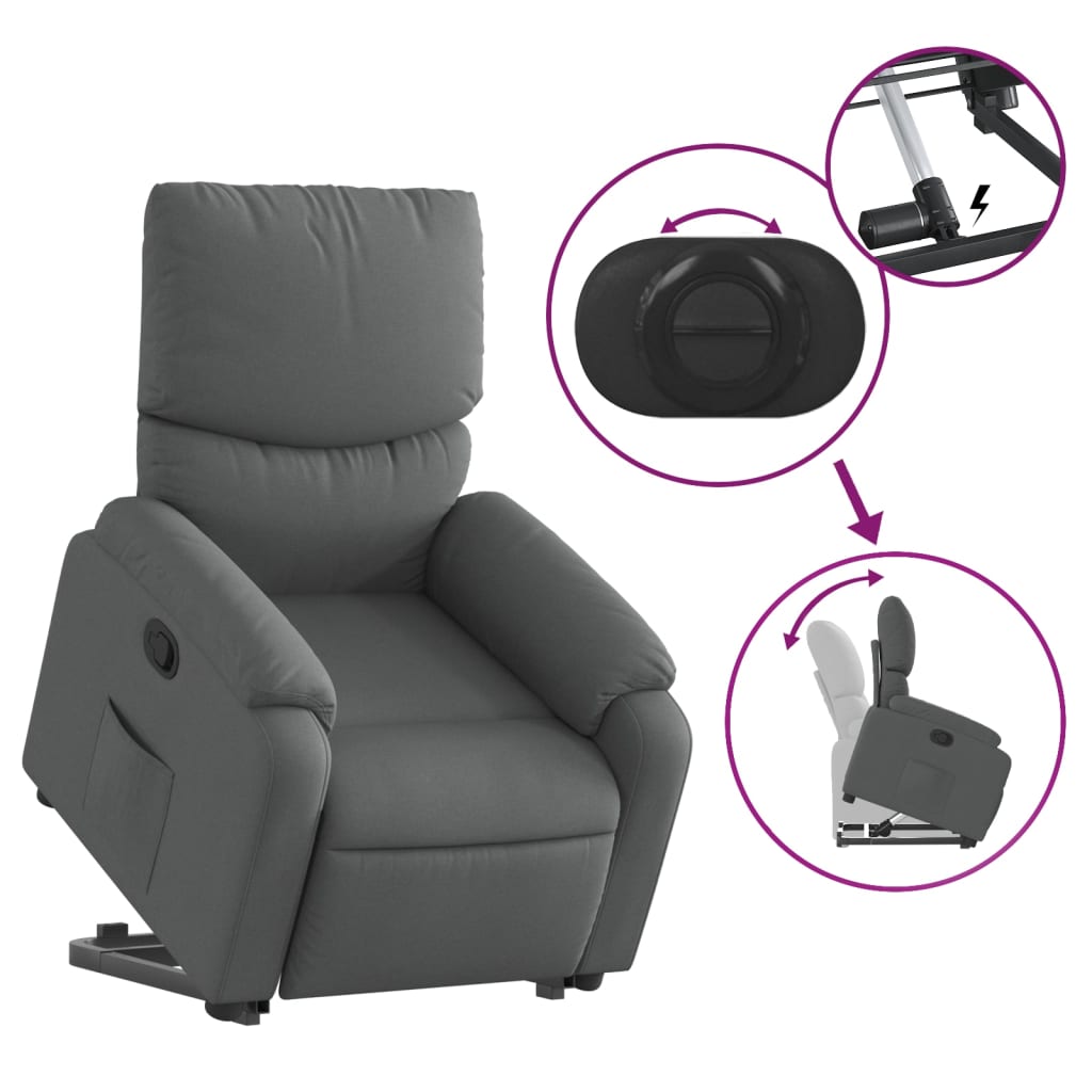 Stand up Recliner Chair Dark Grey Fabric