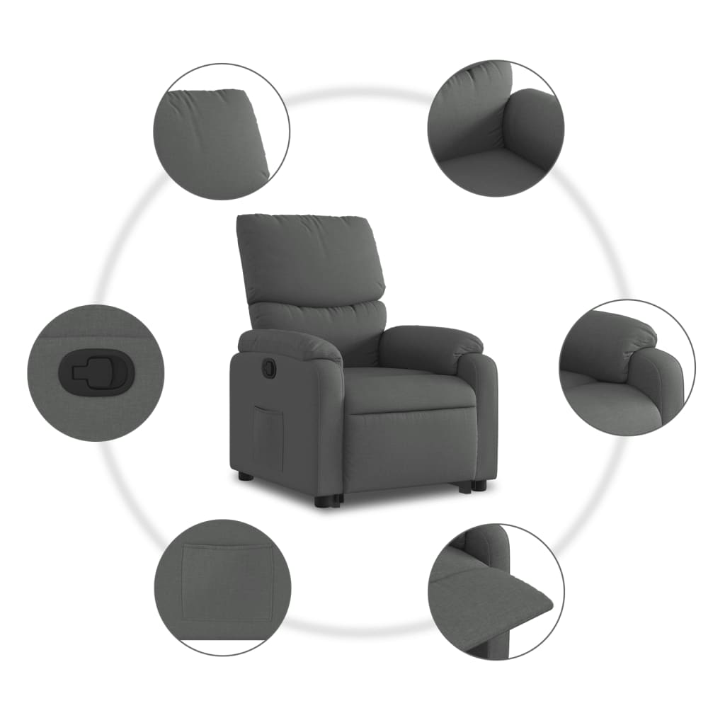 Stand up Recliner Chair Dark Grey Fabric