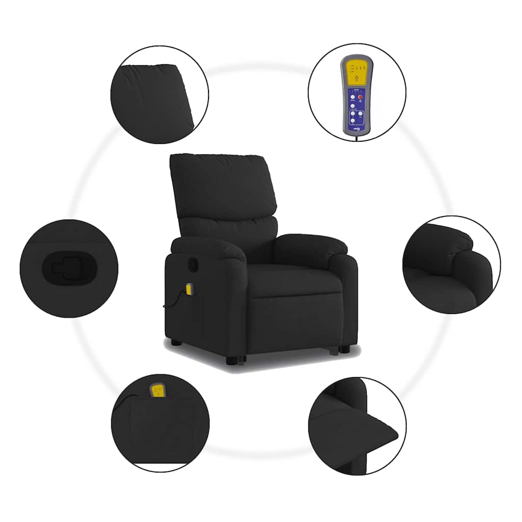 Stand up Massage Recliner Chair Black Fabric