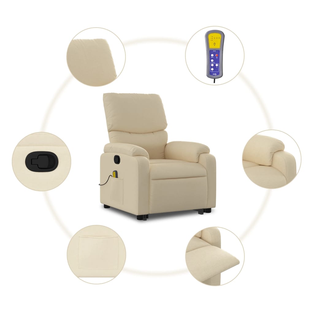 Stand up Massage Recliner Chair Cream Fabric