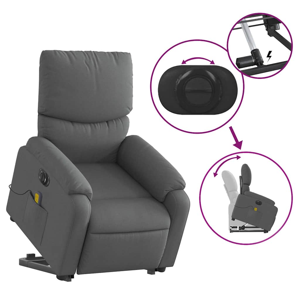 Electric Stand up Massage Recliner Chair Dark Grey Fabric