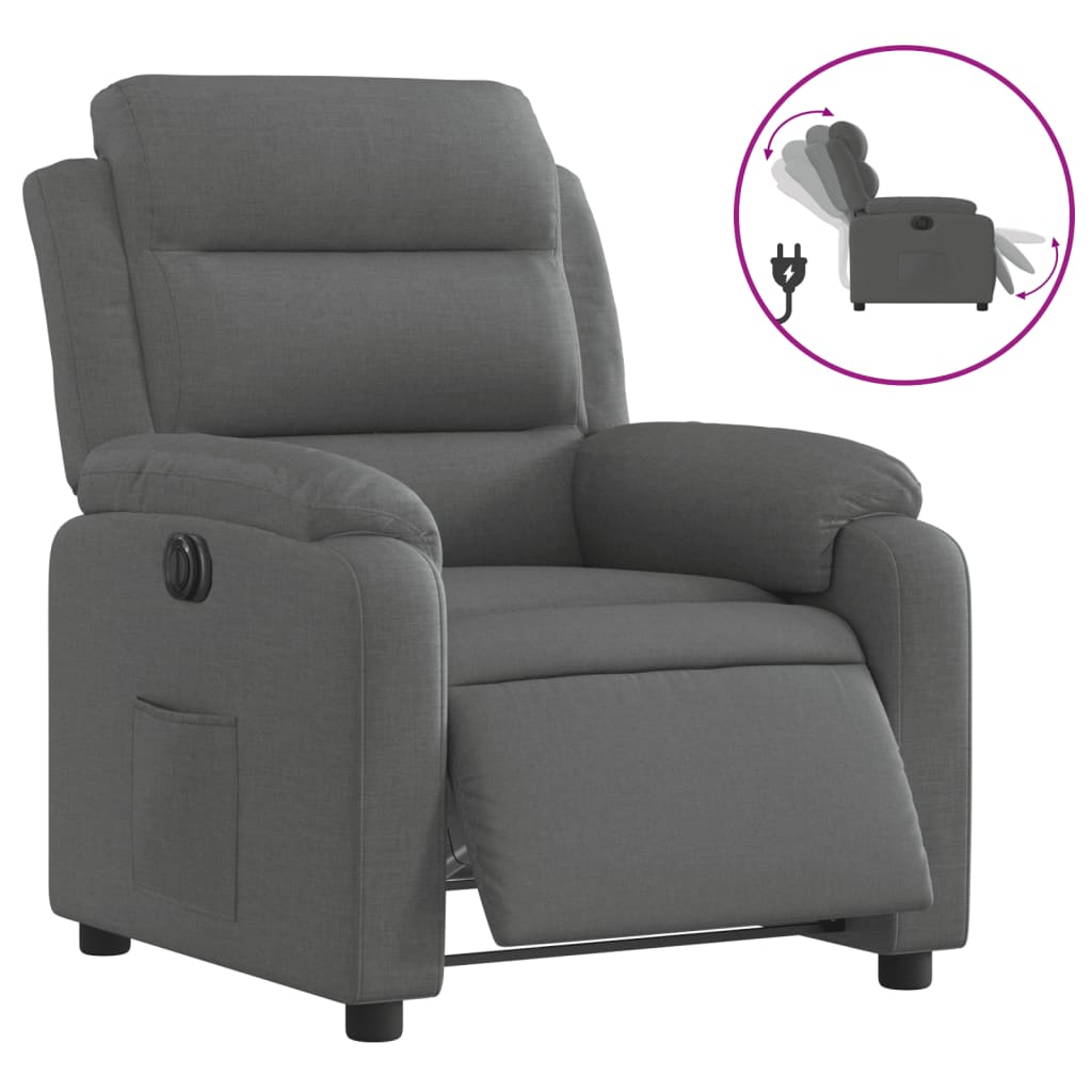 Electric Recliner Chair Dark Grey Fabric