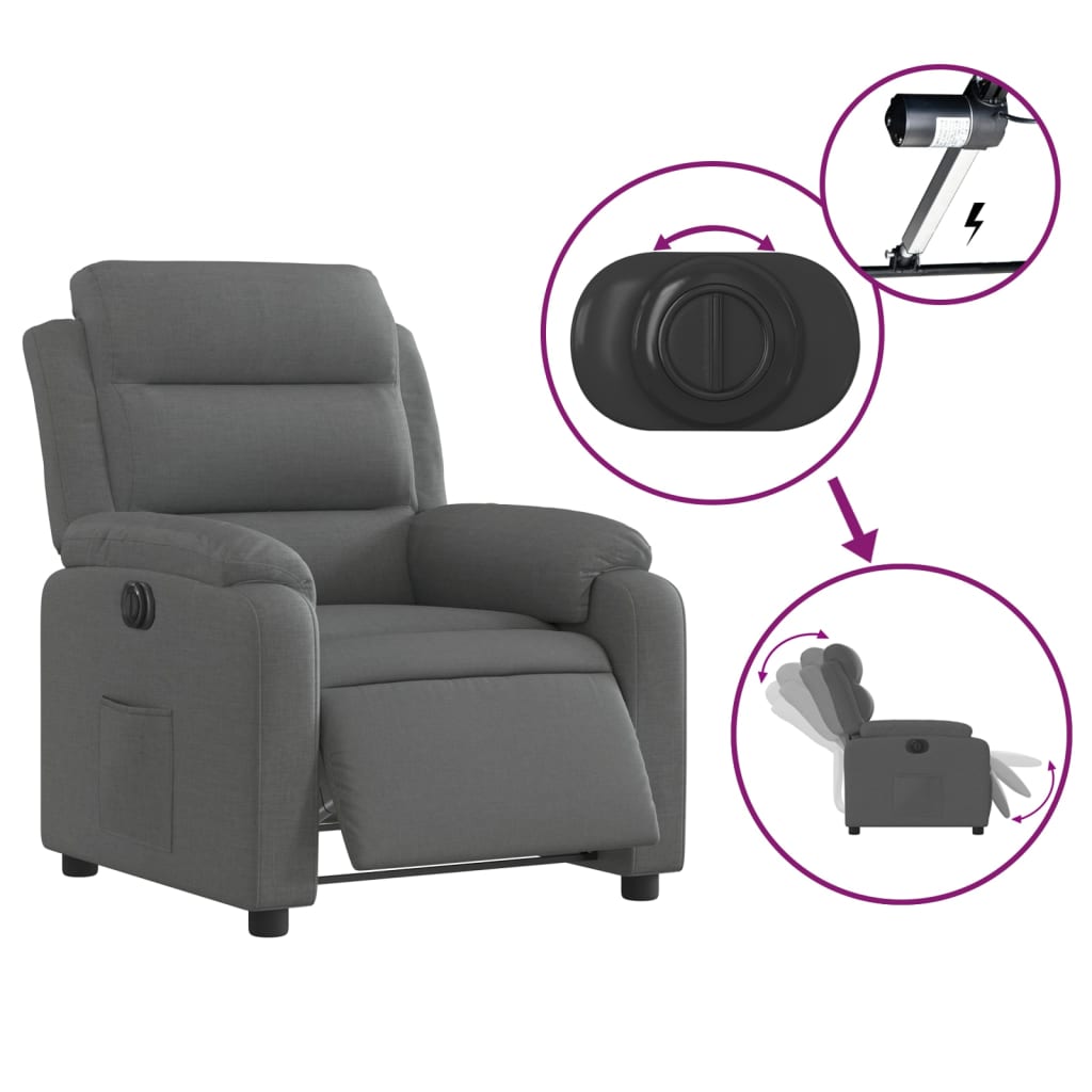 Electric Recliner Chair Dark Grey Fabric