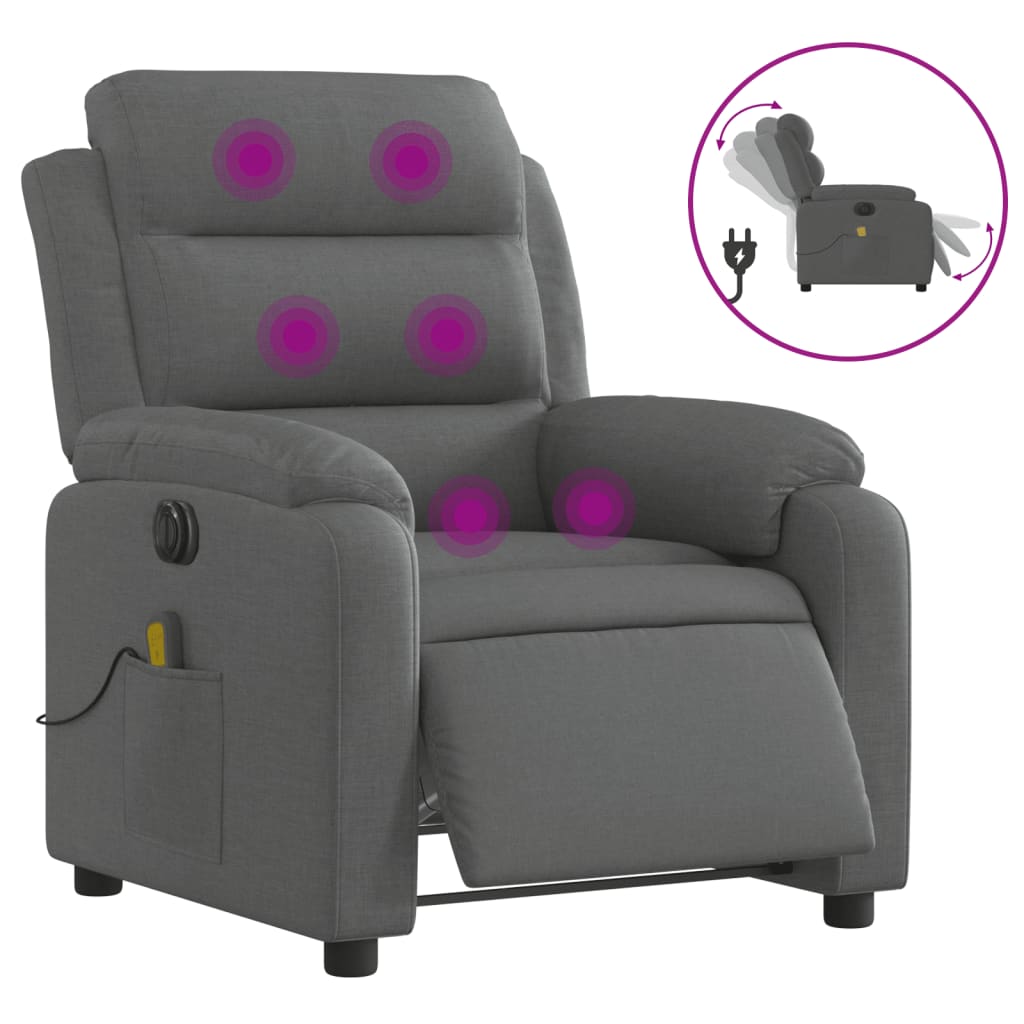 Electric Massage Recliner Chair Dark Grey Fabric