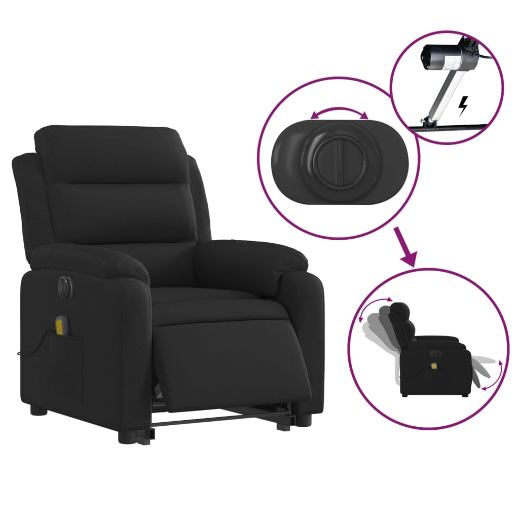 Electric Stand up Massage Recliner Chair Black Fabric