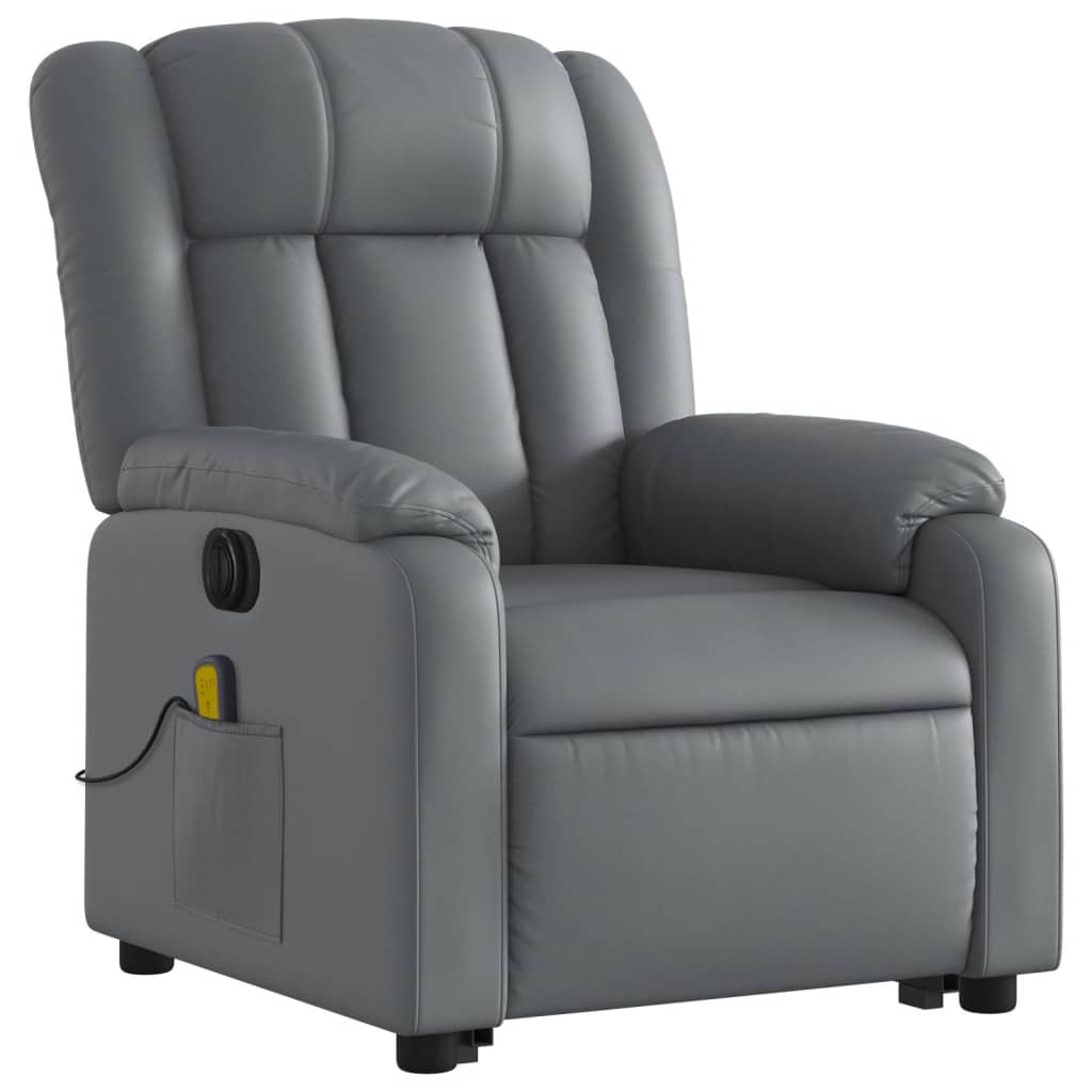 Electric Stand up Massage Recliner Chair Grey Faux Leather