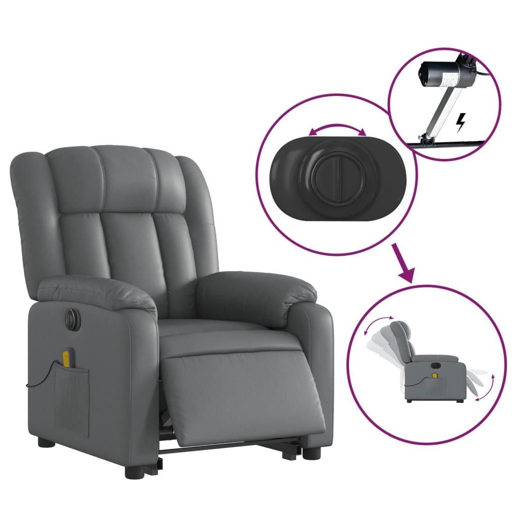 Electric Stand up Massage Recliner Chair Grey Faux Leather