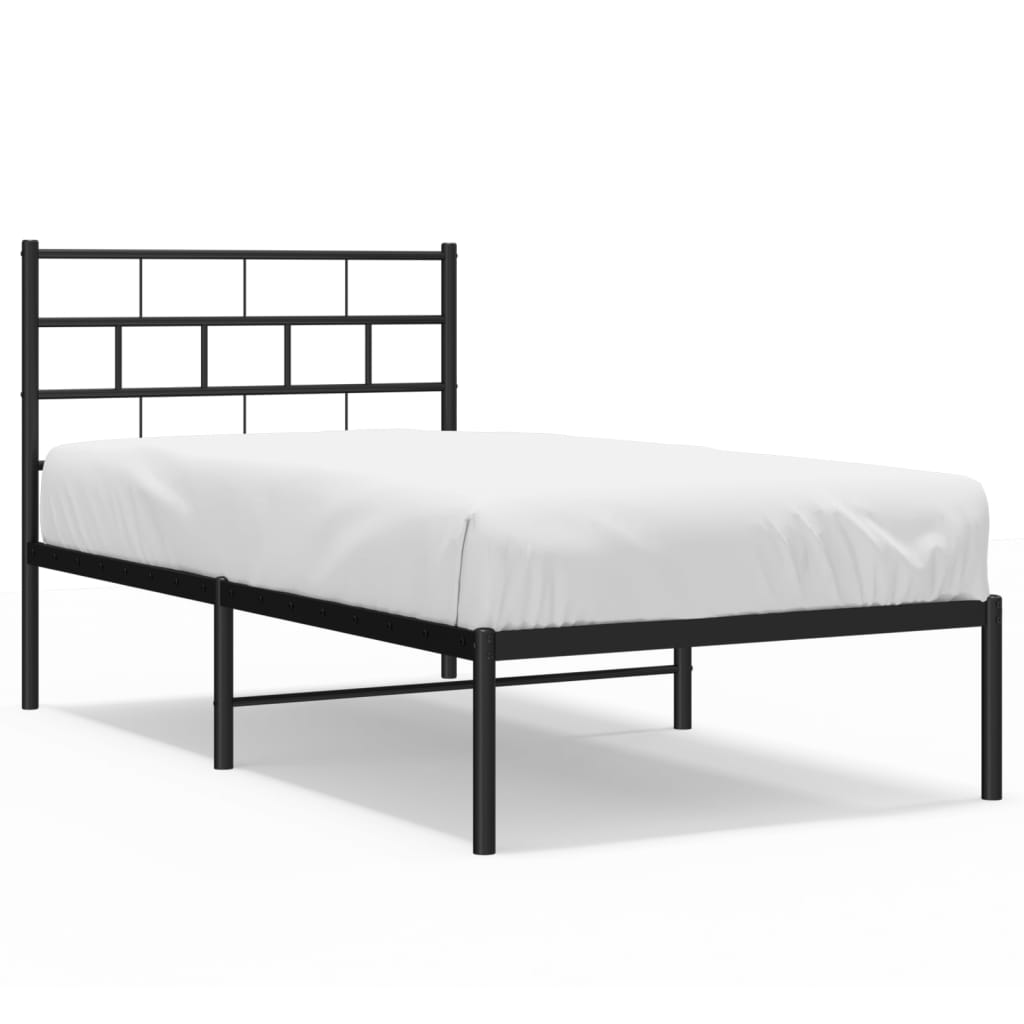Metal Bed Frame without Mattress with Headboard Black 90x190 cm