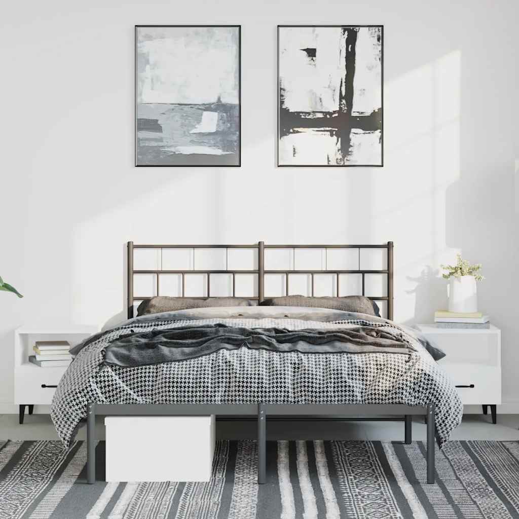 Metal Bed Frame without Mattress with Headboard Black 150x200 cm