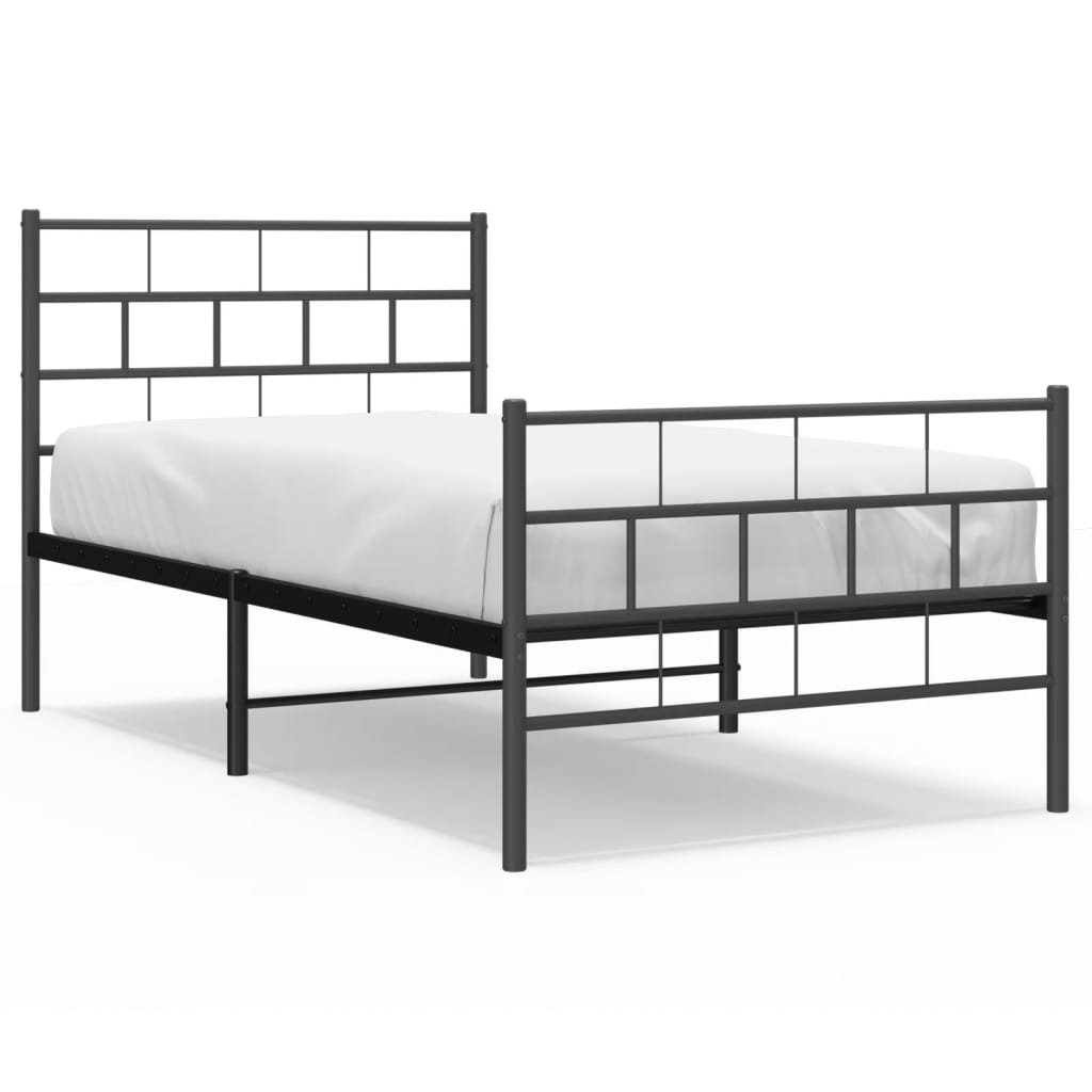 Metal Bed Frame without Mattress with Footboard Black 90x190 cm