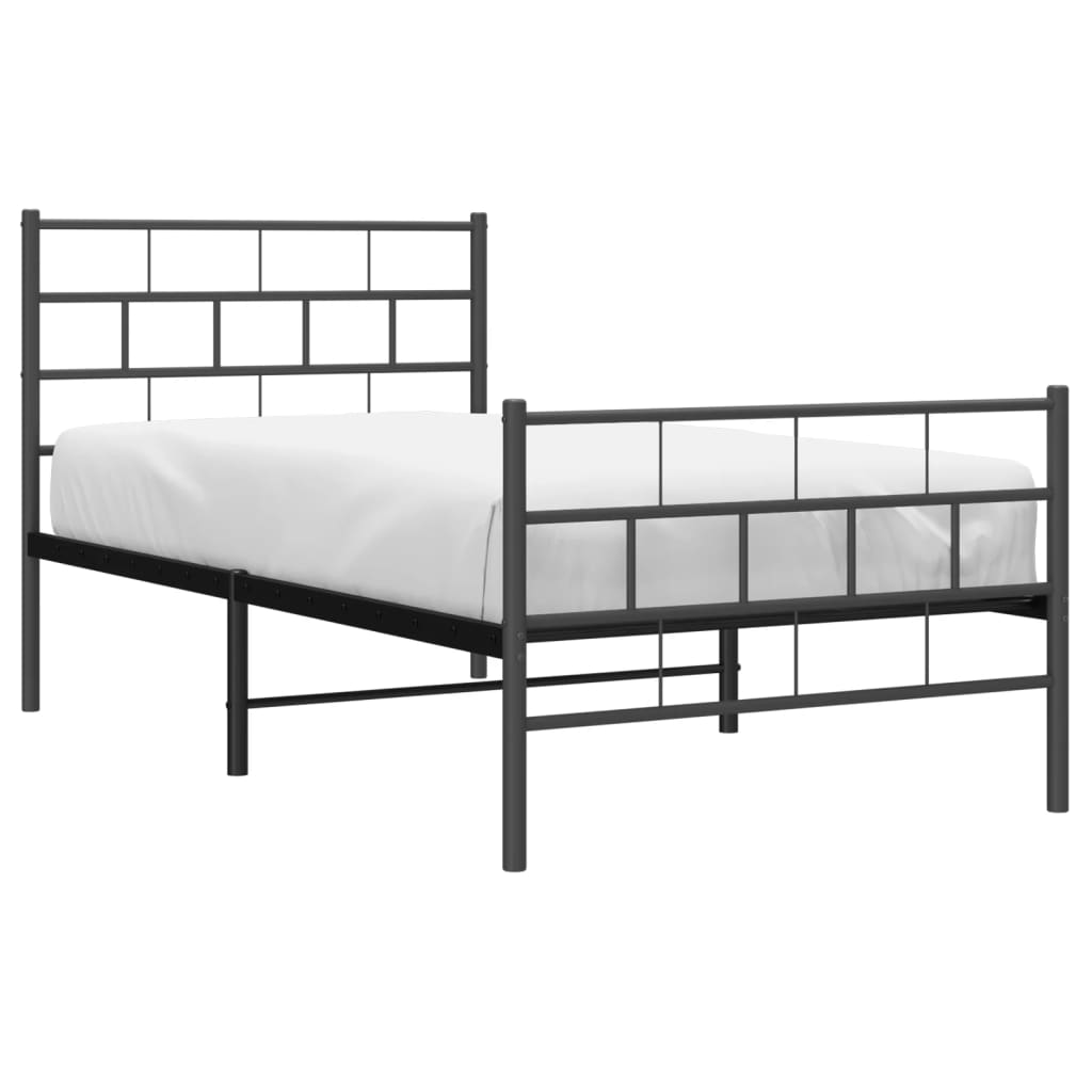 Metal Bed Frame without Mattress with Footboard Black 90x190 cm
