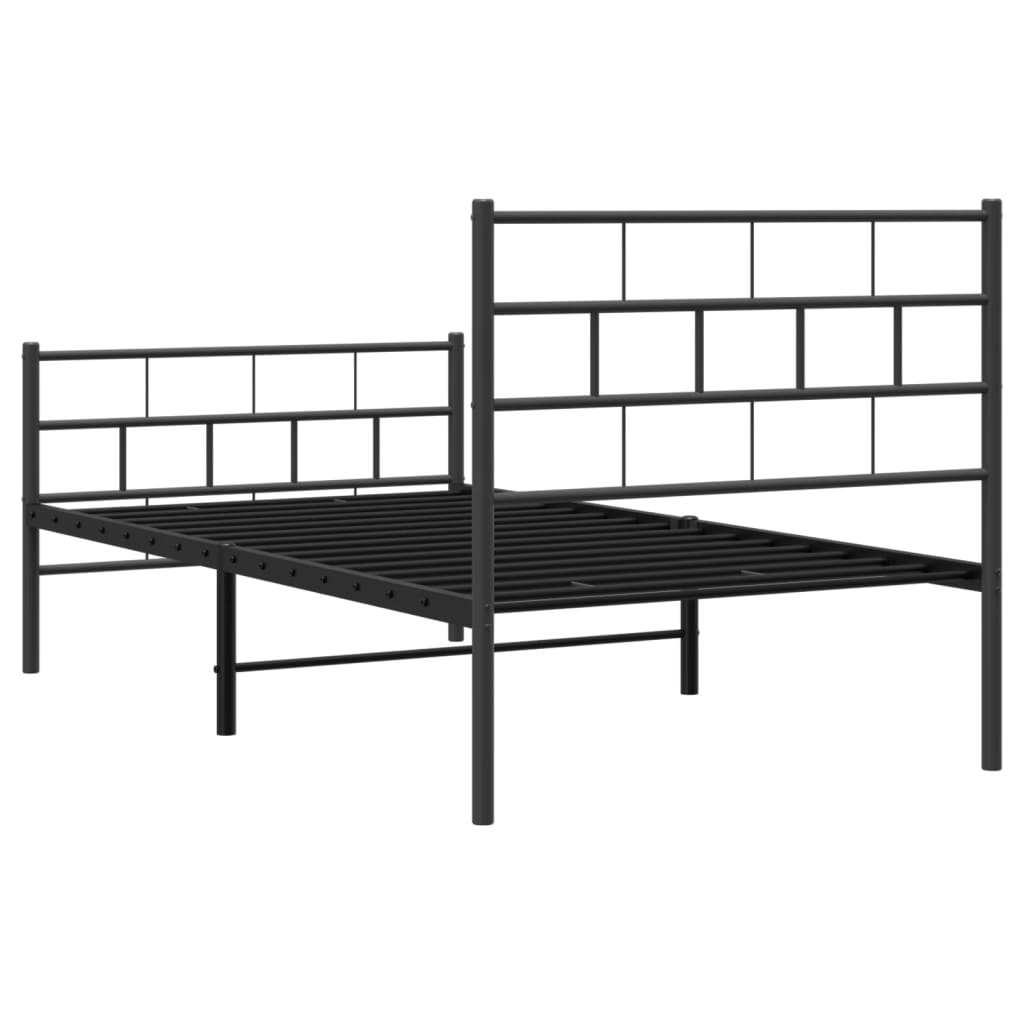 Metal Bed Frame without Mattress with Footboard Black 90x190 cm