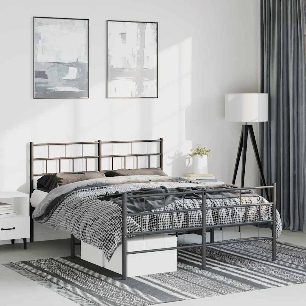 Metal Bed Frame without Mattress with Footboard Black 135x190 cm