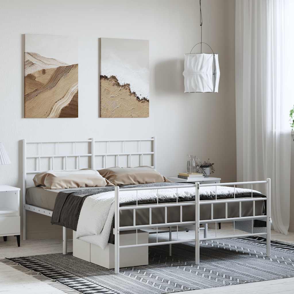 Metal Bed Frame without Mattress with Footboard White 135x190 cm