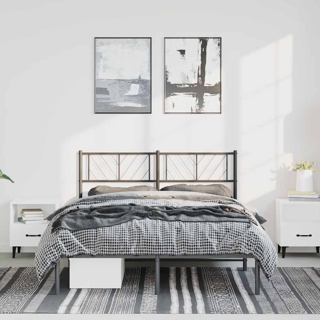 Metal Bed Frame without Mattress with Headboard Black 135x190 cm