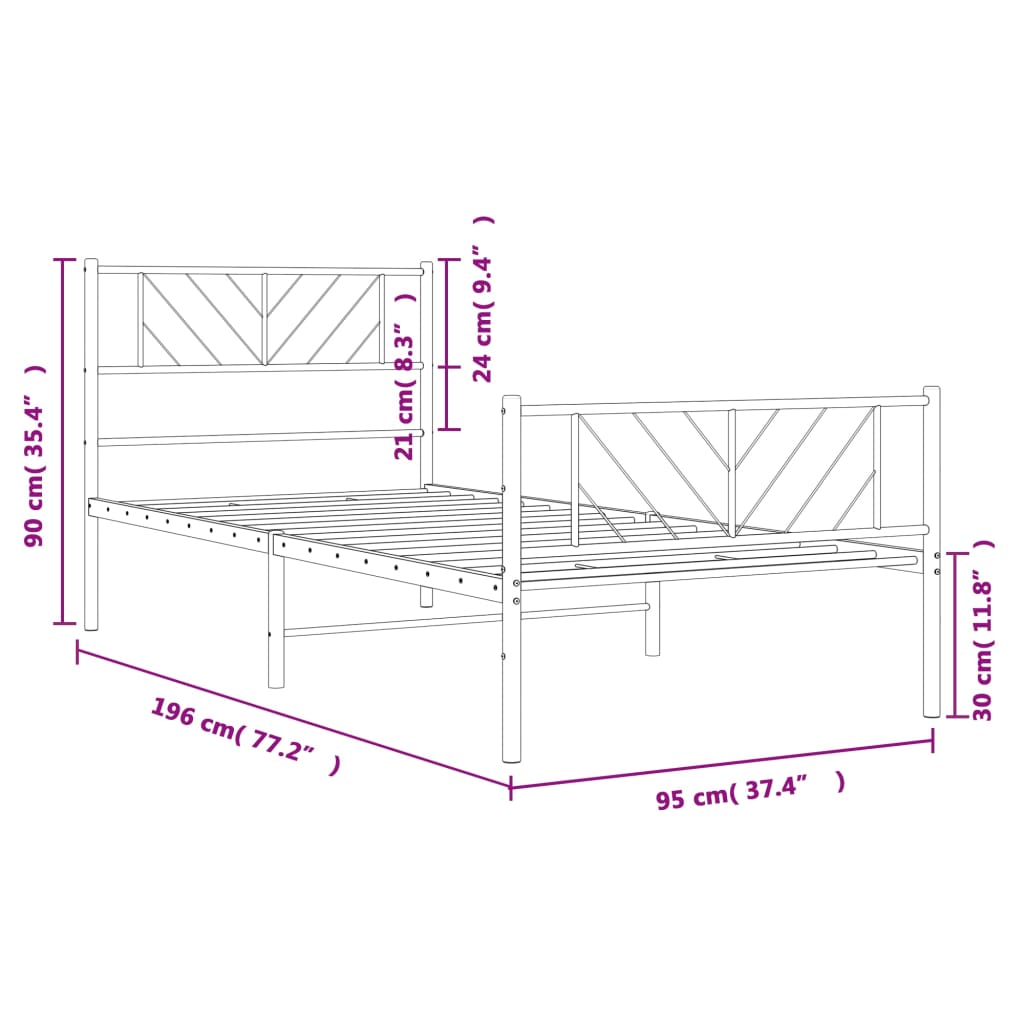 Metal Bed Frame without Mattress with Footboard White 90x190 cm