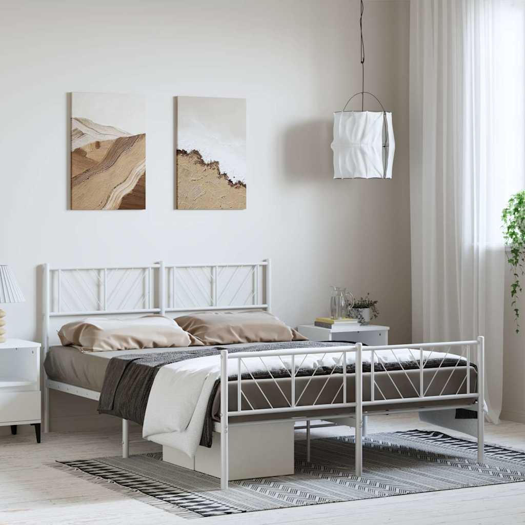 Metal Bed Frame without Mattress with Footboard White 135x190 cm