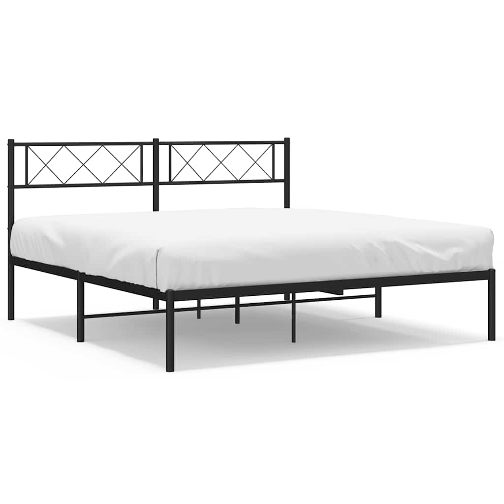 Metal Bed Frame without Mattress with Headboard Black 135x190 cm