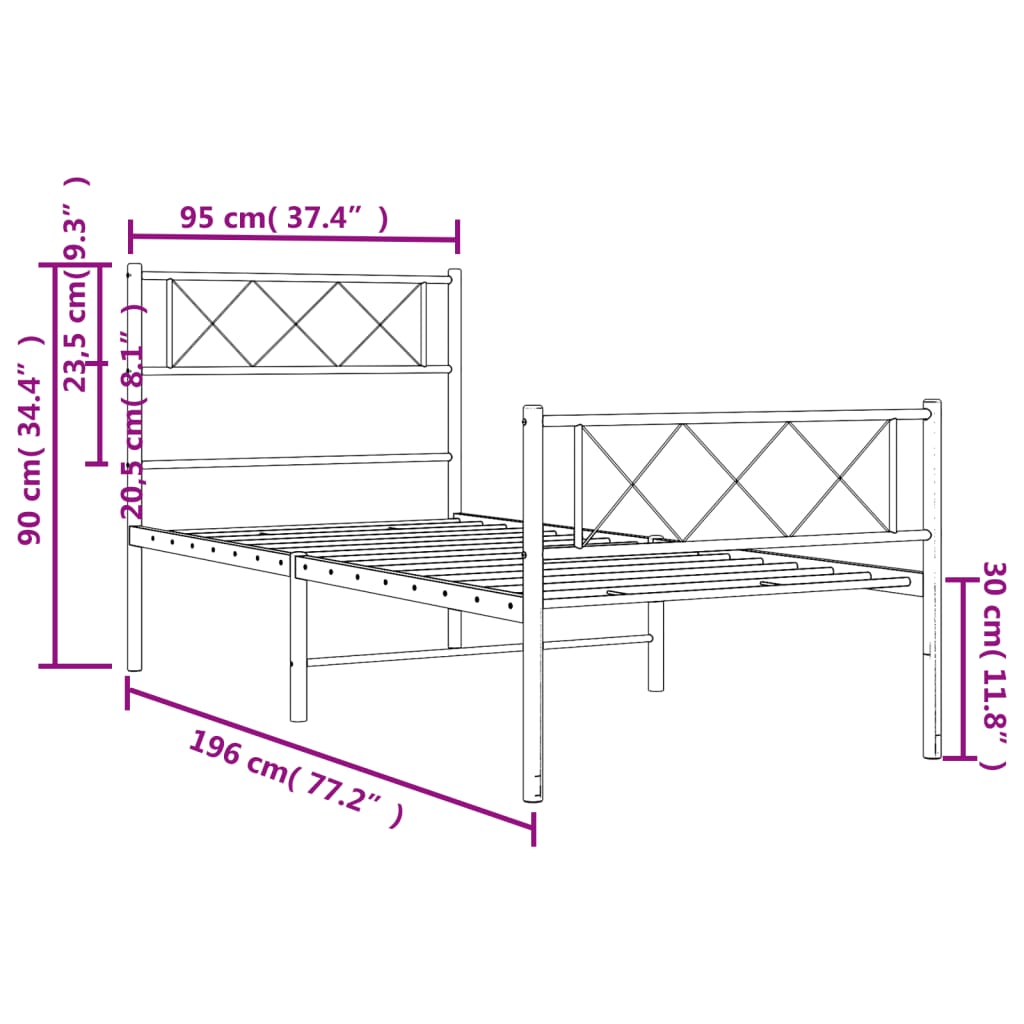 Metal Bed Frame without Mattress with Footboard Black 90x190 cm