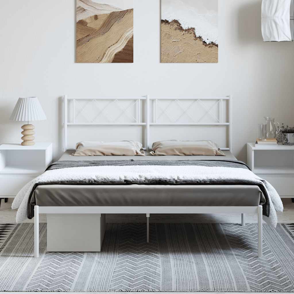 Metal Bed Frame without Mattress with Headboard White 150x200 cm