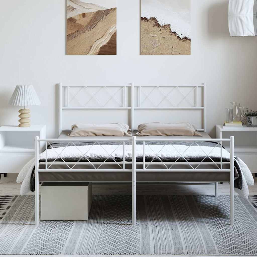 Metal Bed Frame without Mattress with Footboard White 150x200 cm