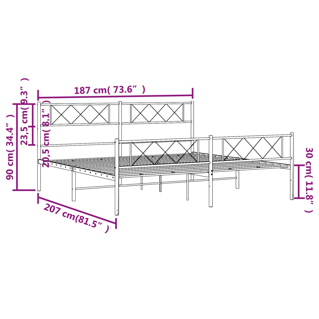 Metal Bed Frame without Mattress with Footboard White 183x203 cm King