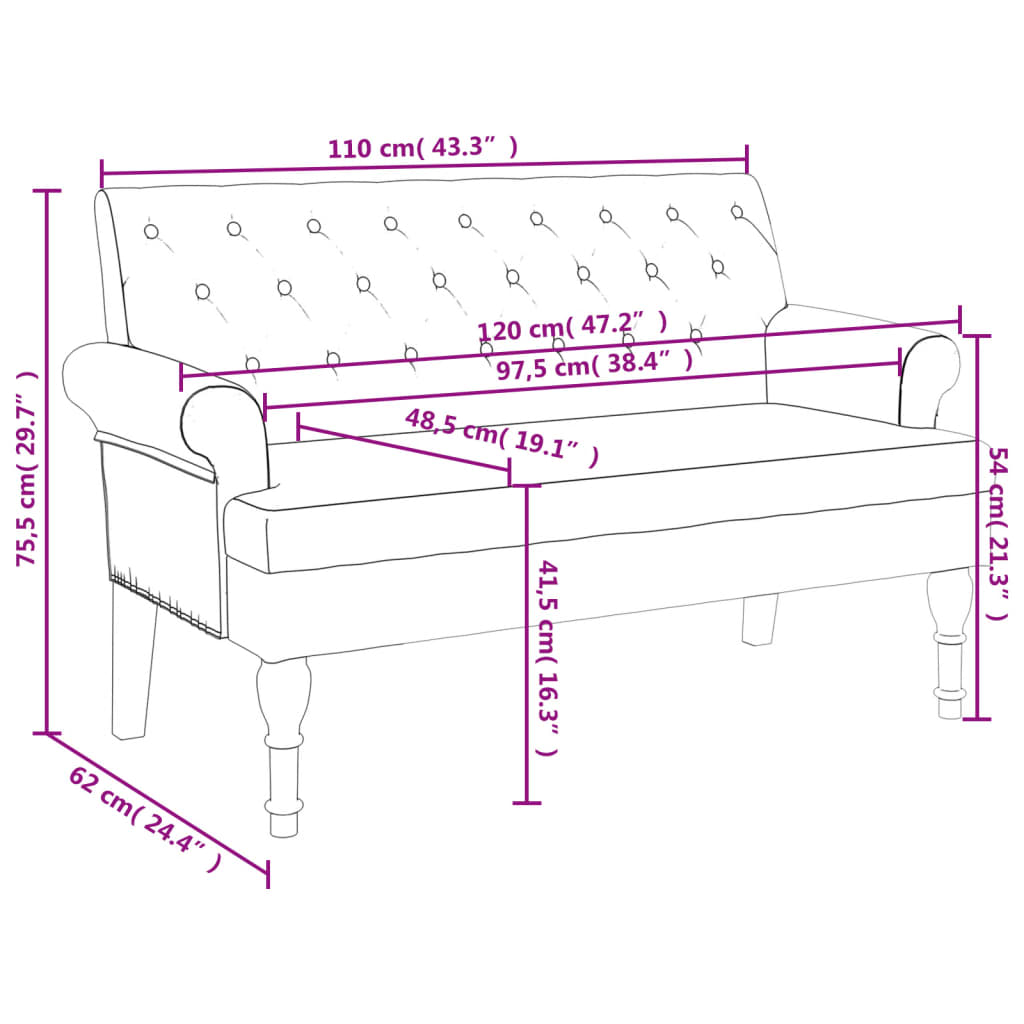 Bench with Backrest Light Grey 120x62x75.5 cm Fabric