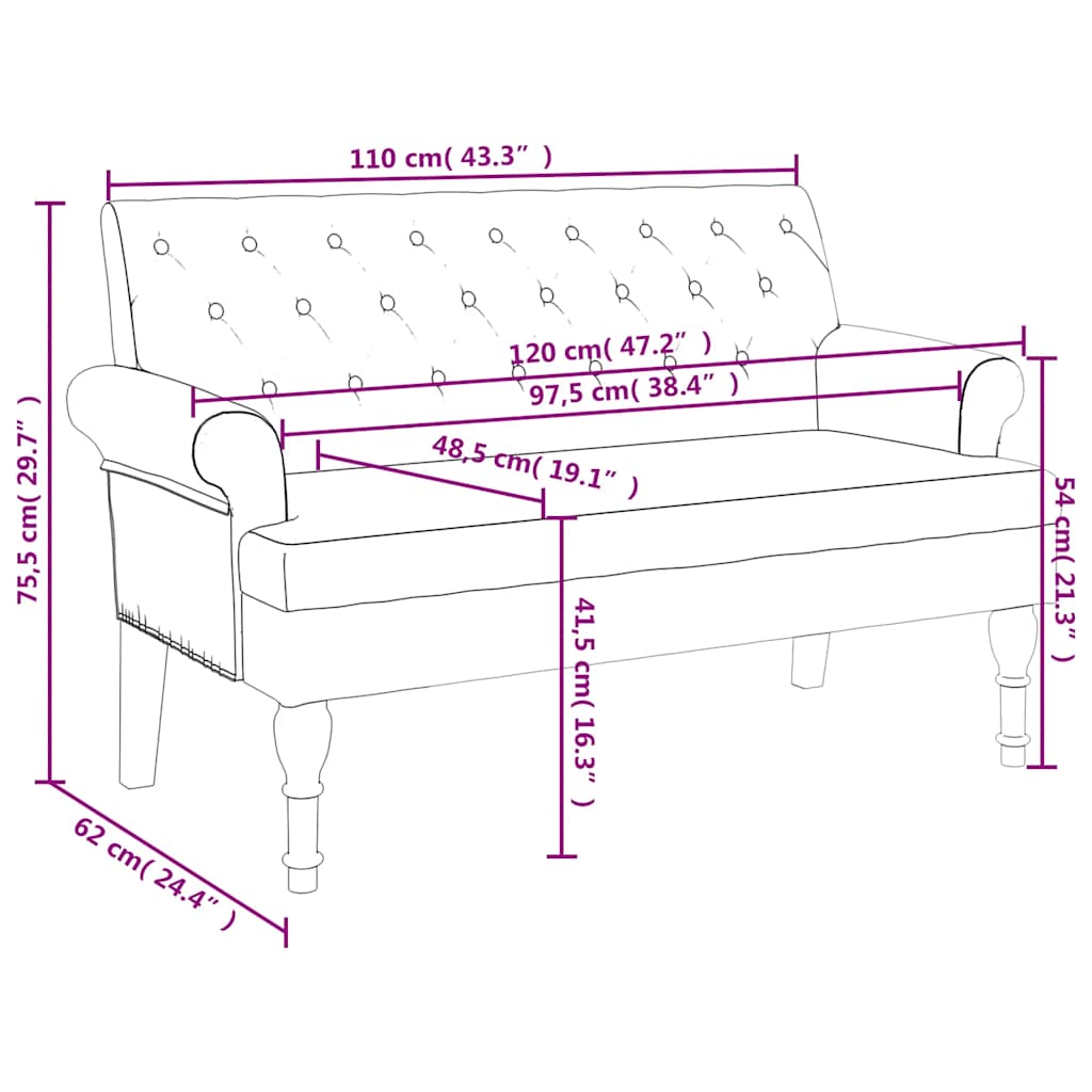 Bench with Backrest 120x62x75.5 cm Linen