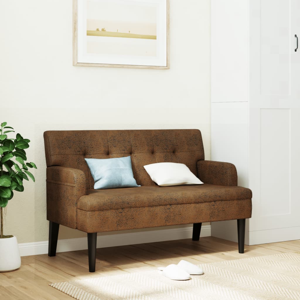 Bench with Backrest Brown 112x65.5x75 cm Faux Suede Leather