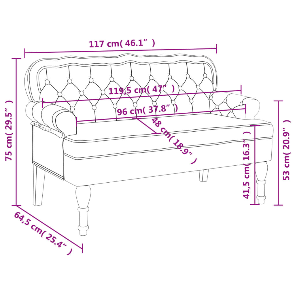 Bench with Backrest Cream 119.5x64.5x75 cm Velvet