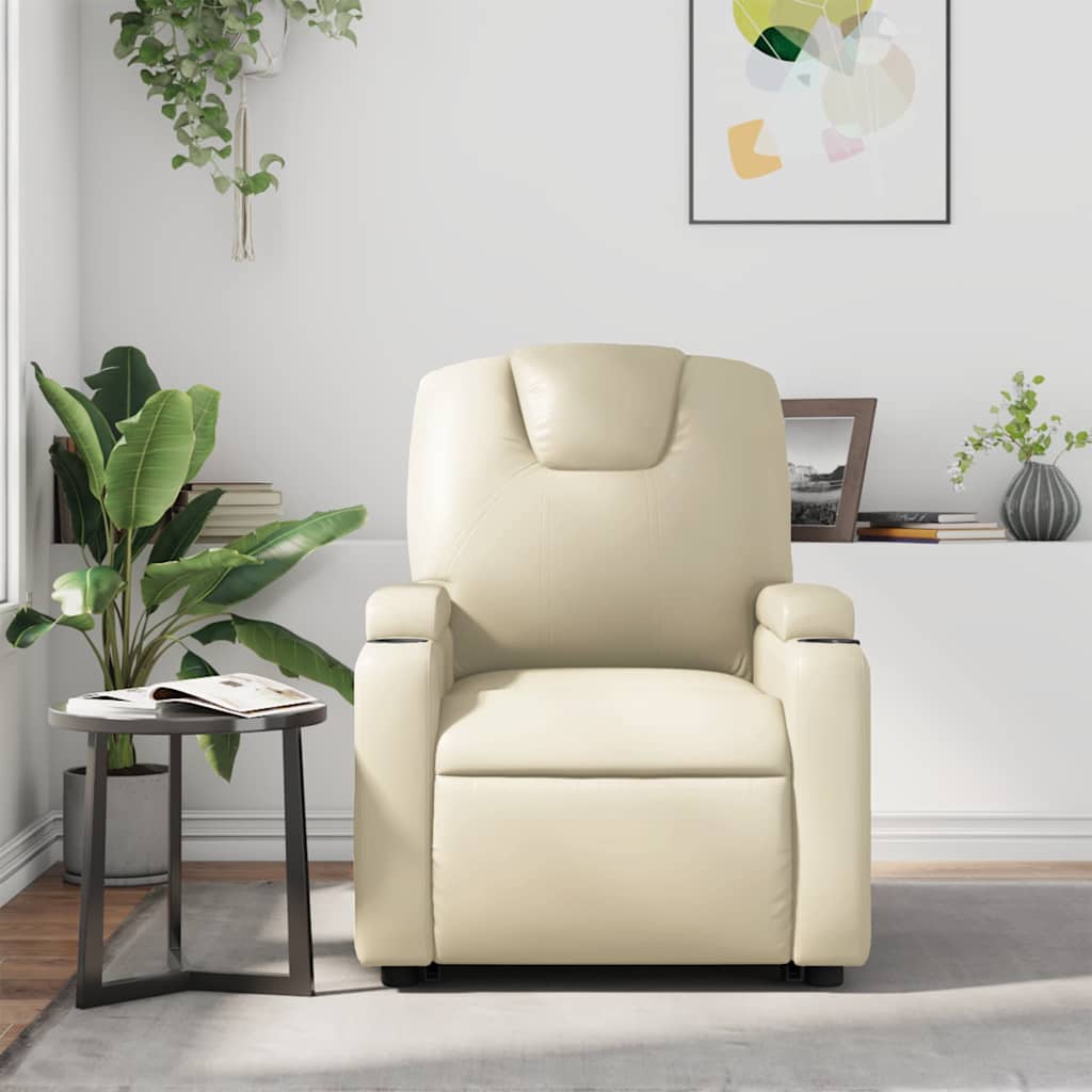 Massage Recliner Chair Cream Faux Leather