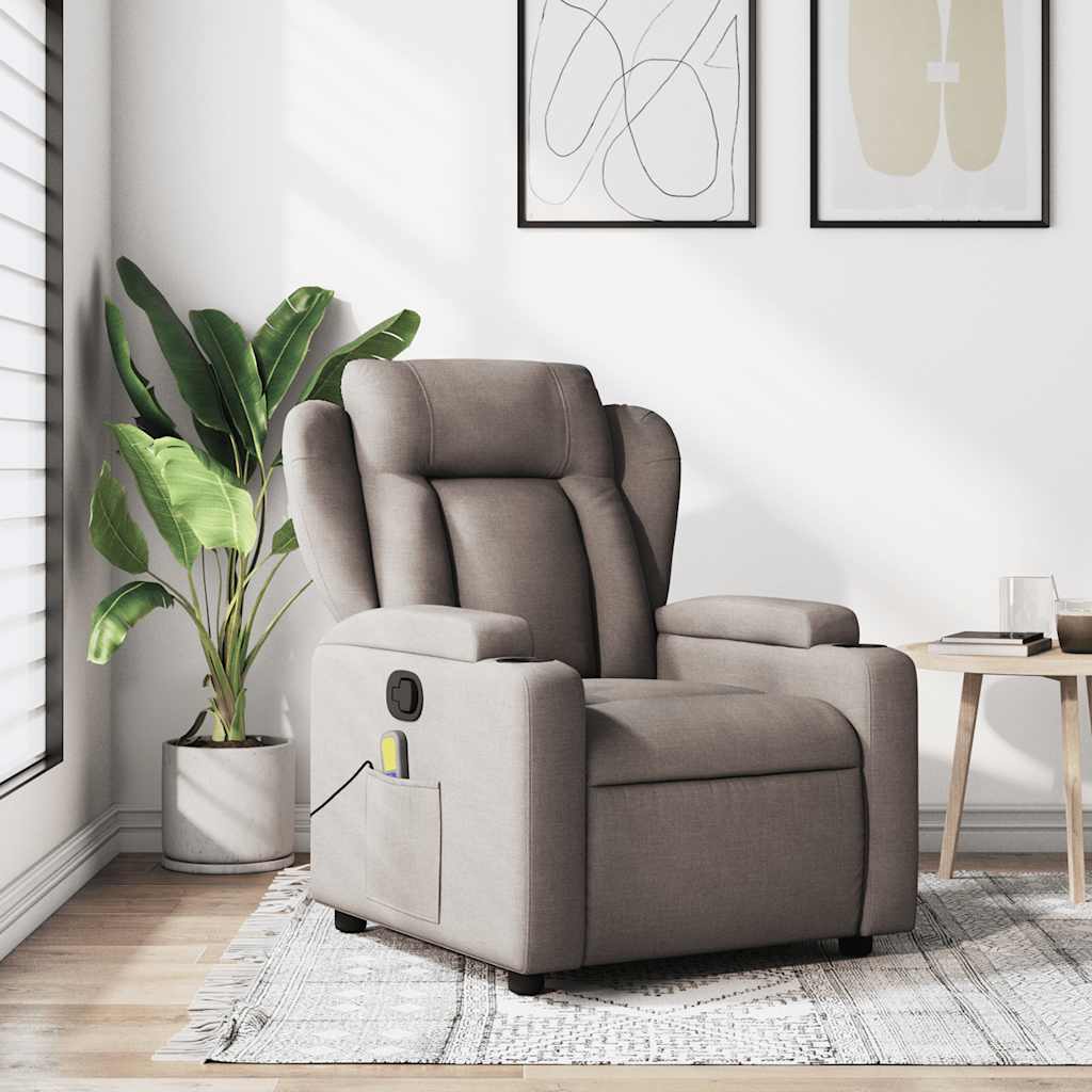 Massage Recliner Chair Taupe Fabric