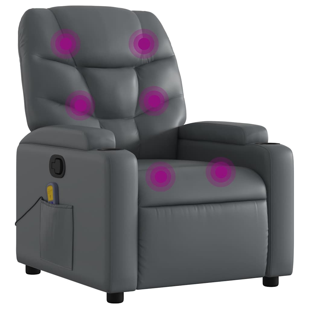 Massage Recliner Chair Grey Faux Leather