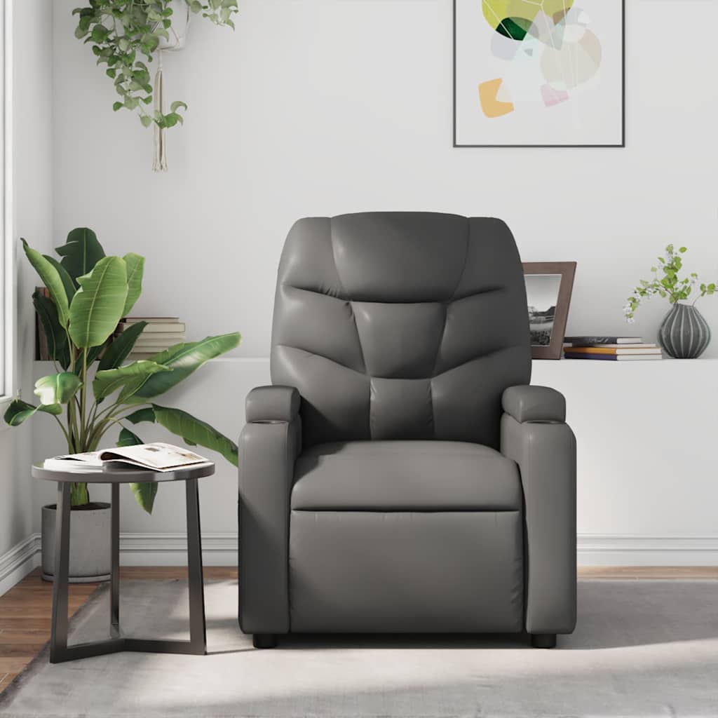 Massage Recliner Chair Grey Faux Leather
