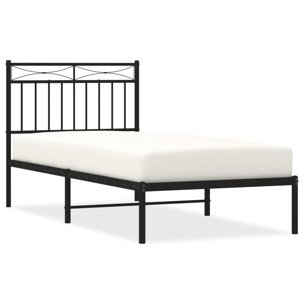 Metal Bed Frame without Mattress with Headboard Black 90x190 cm
