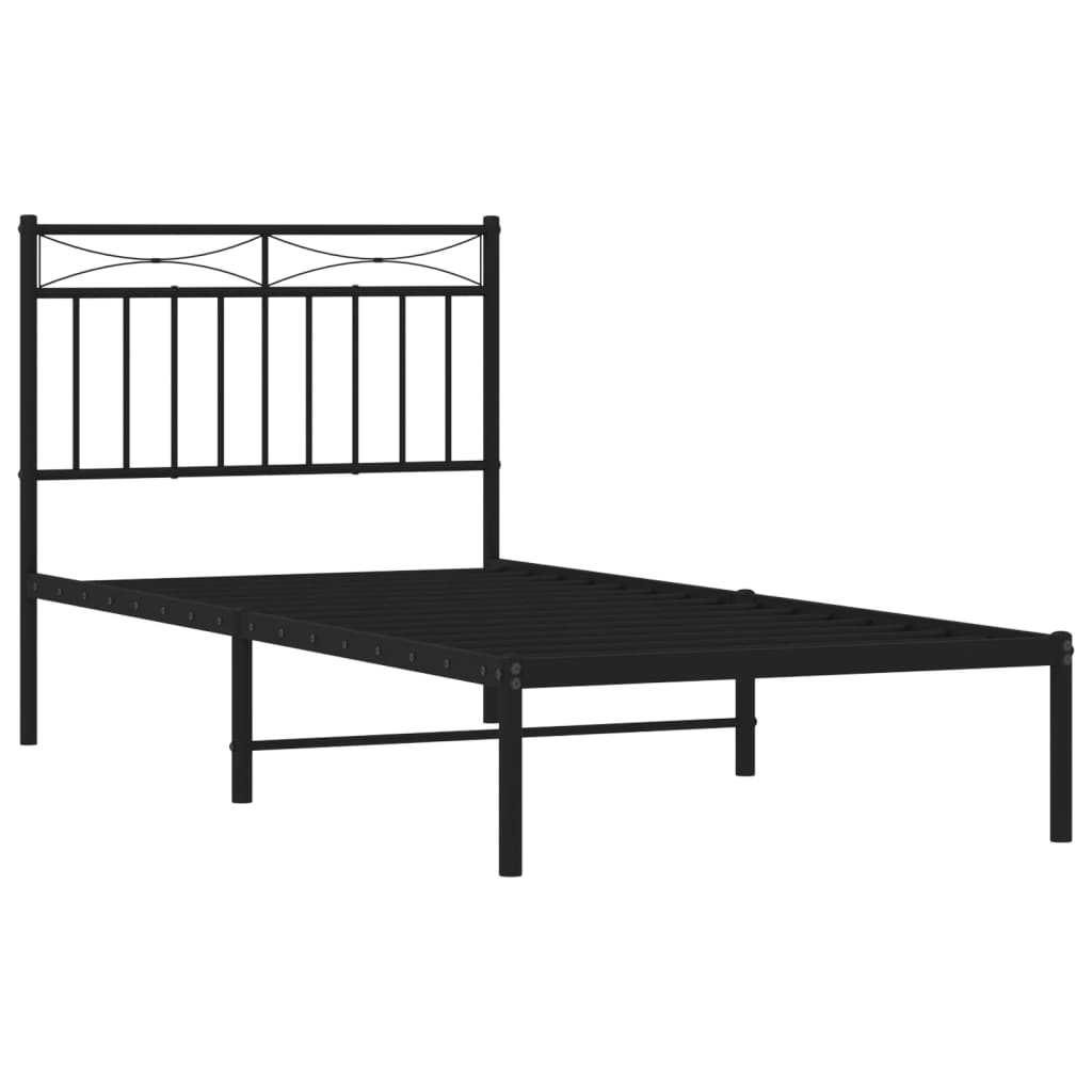 Metal Bed Frame without Mattress with Headboard Black 90x190 cm