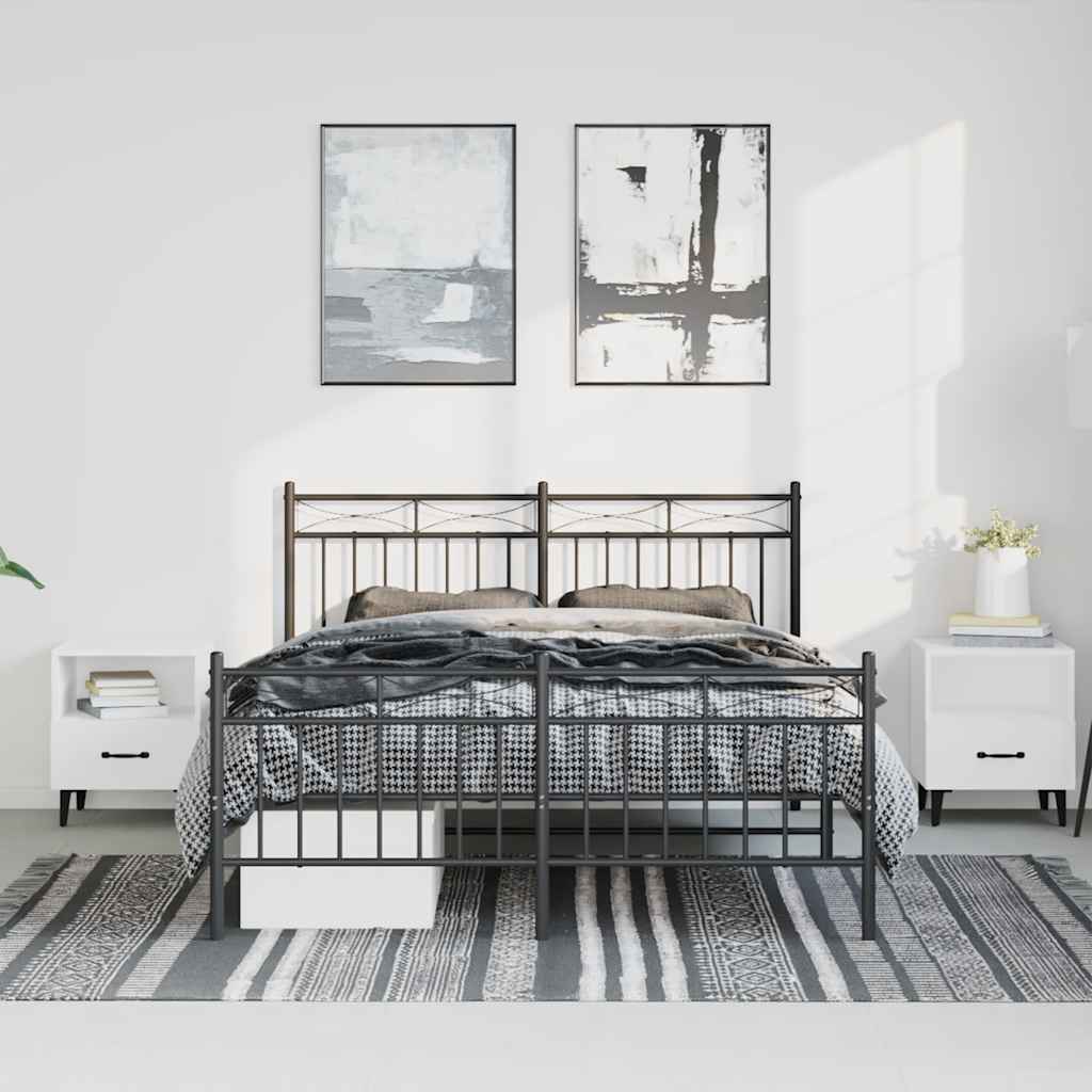 Metal Bed Frame without Mattress with Footboard Black 135x190 cm