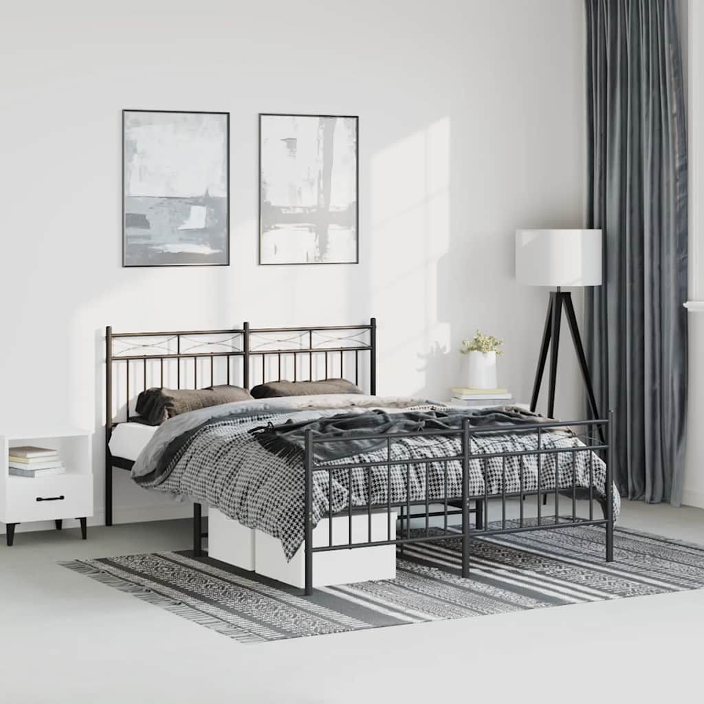 Metal Bed Frame without Mattress with Footboard Black 135x190 cm