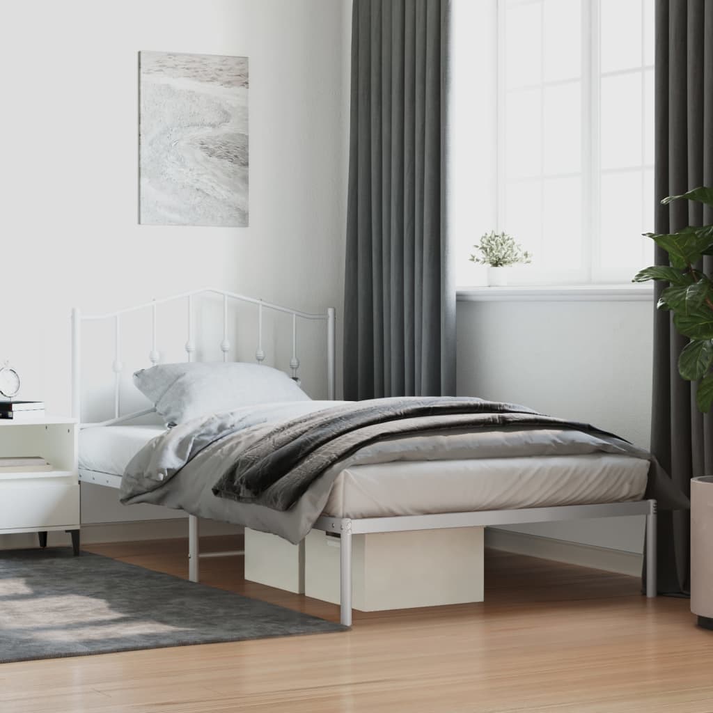 Metal Bed Frame without Mattress with Headboard White 107x203 cm King Single
