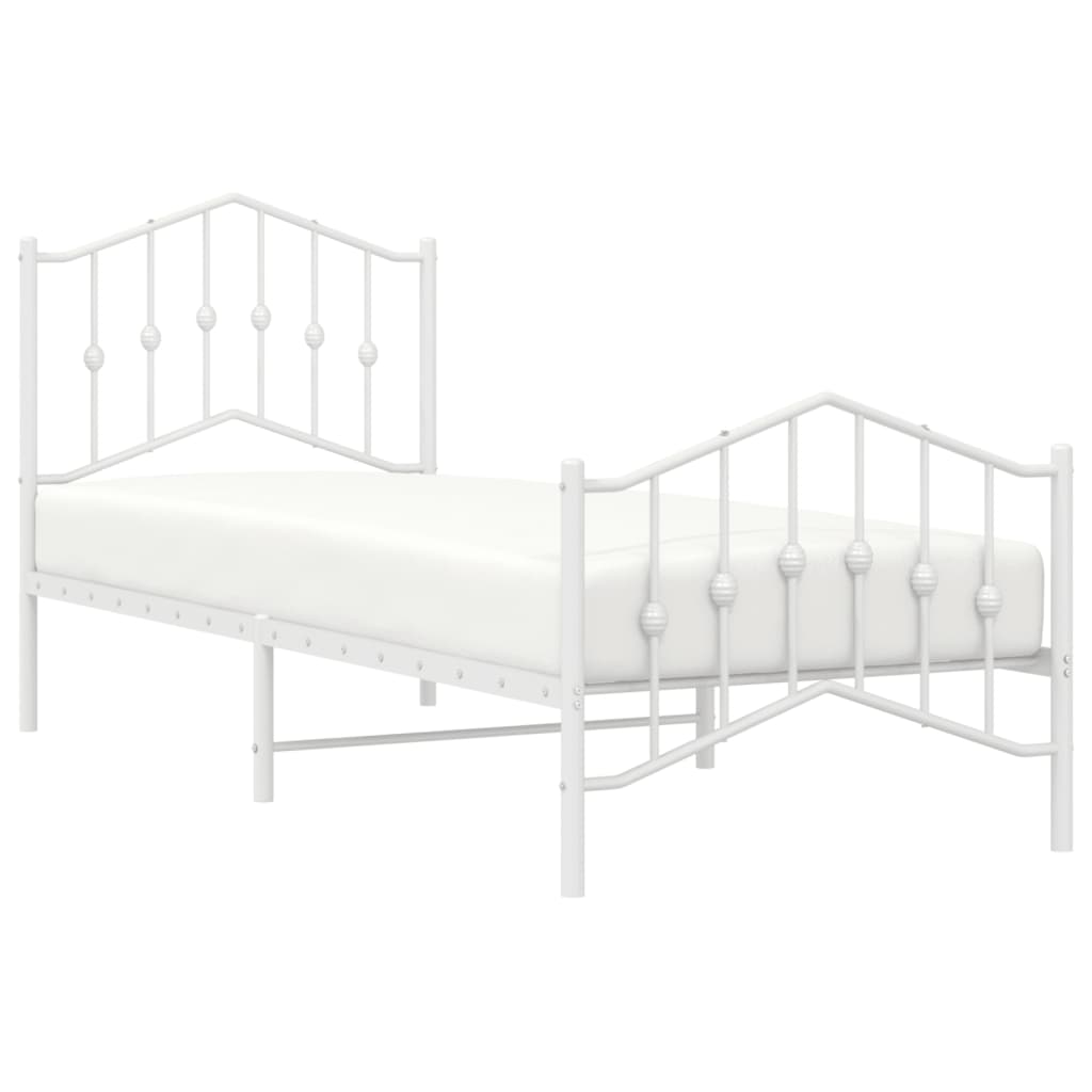 Metal Bed Frame without Mattress with Footboard White 90x190 cm