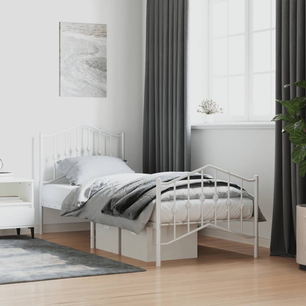 Metal Bed Frame without Mattress with Footboard White 90x190 cm