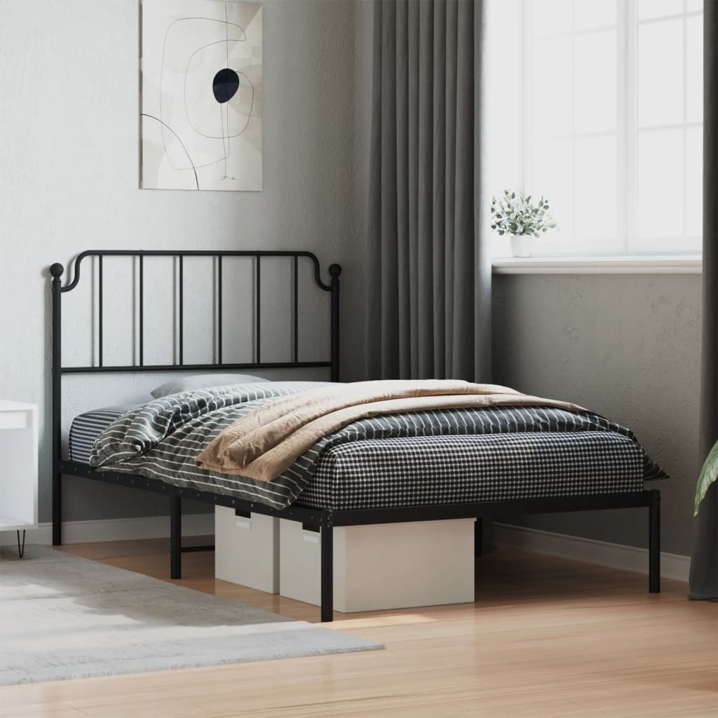 Metal Bed Frame without Mattress with Headboard Black 107x203 cm King Single
