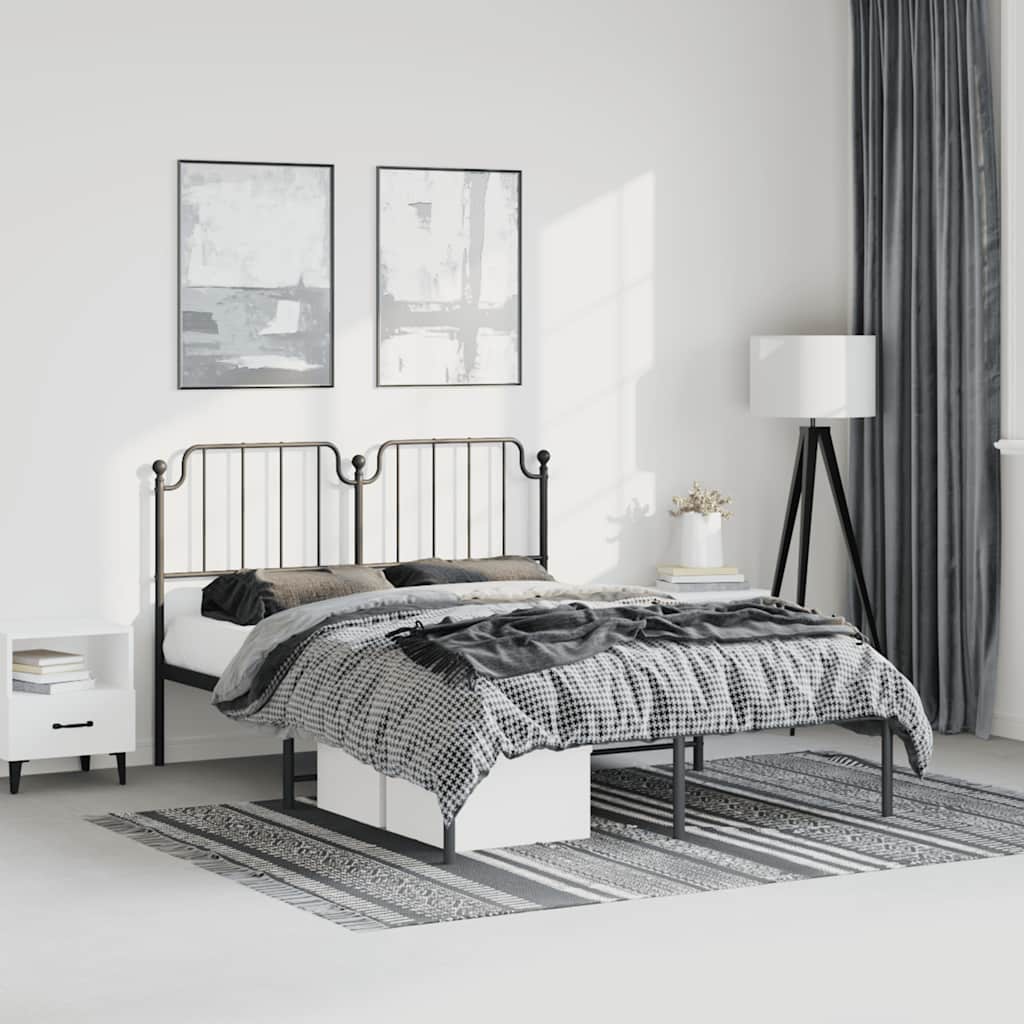 Metal Bed Frame without Mattress with Headboard Black 150x200 cm