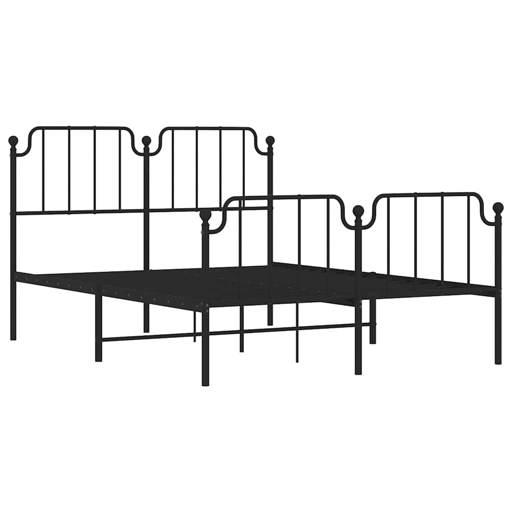 Metal Bed Frame without Mattress with Footboard Black 135x190 cm