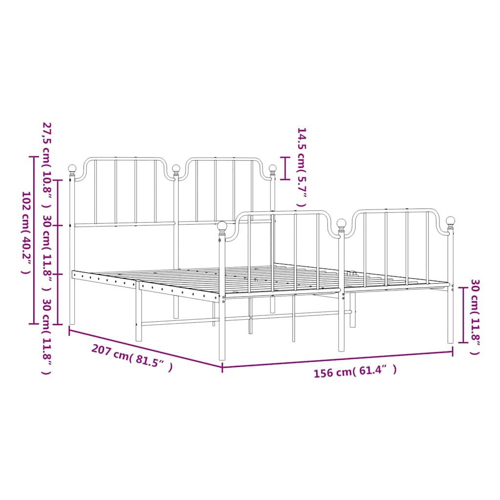 Metal Bed Frame without Mattress with Footboard?Black 150x200 cm