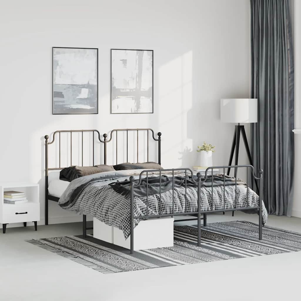 Metal Bed Frame without Mattress with Footboard?Black 150x200 cm